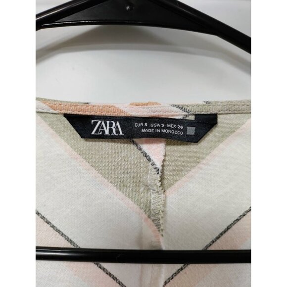 Zara Womens Striped Crop Top With V-Neck & Tie Front XS Linen Blend Made In Moro - Picture 8 of 13